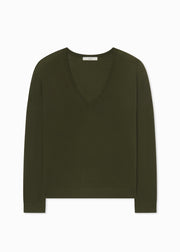 V-Neck Sweater in Fine Cashmere - Olive - CO Collections